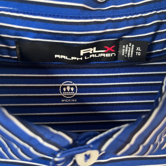 RLX Ralph Lauren Polo Shirt Mens XL Blue Striped SS Golf Stretch Wicking Logo - Picture 3 of 12